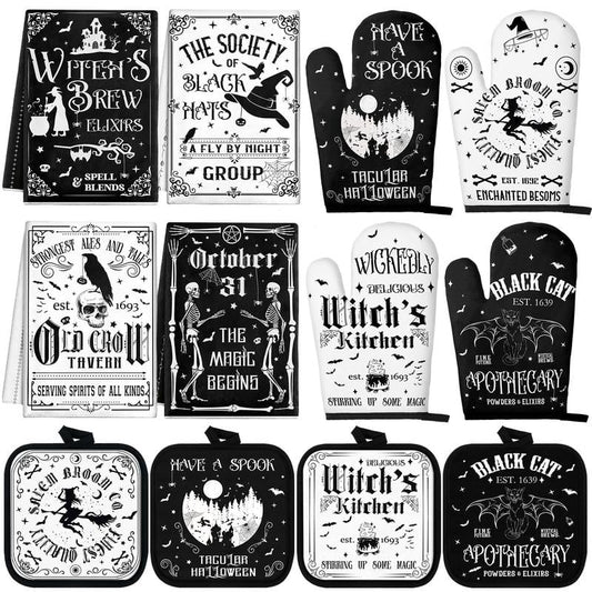 12-Piece Halloween Kitchen Decor Towel and Oven Mitt Set🧤