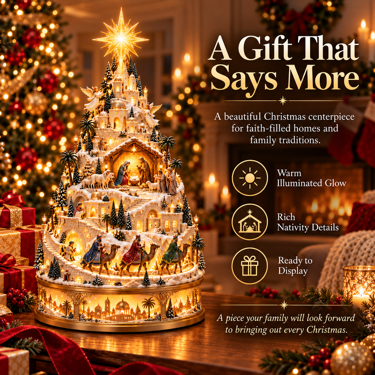 🎄 Lighted Nativity Christmas Village – A Meaningful Bethlehem Centerpiece
