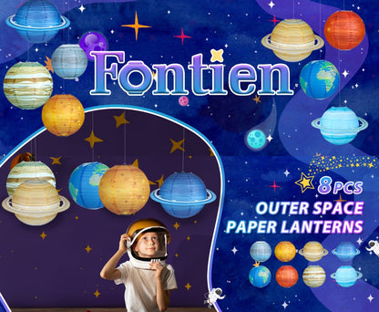 🪐 8-Piece Solar System Planet Paper Lantern Set – Outer Space Birthday Party Decorations
