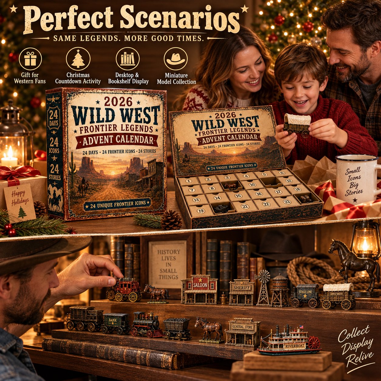 2026 Wild West Frontier Legends Advent Calendar – 24 Days of Old West Miniature Collectibles, Western Christmas Countdown Gift for History & Cowboy Fans