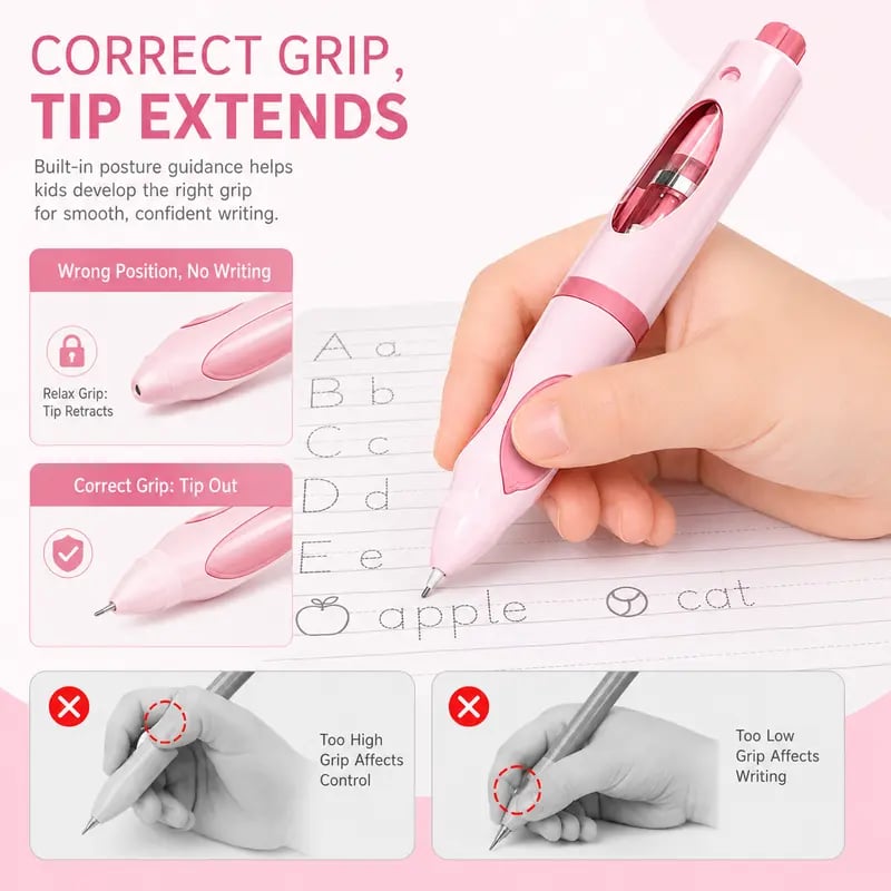 ✏️Write Right Ergonomic Pen Grip Writing Aid – Self-Advancing Posture-Training Pencil with 12 Refills