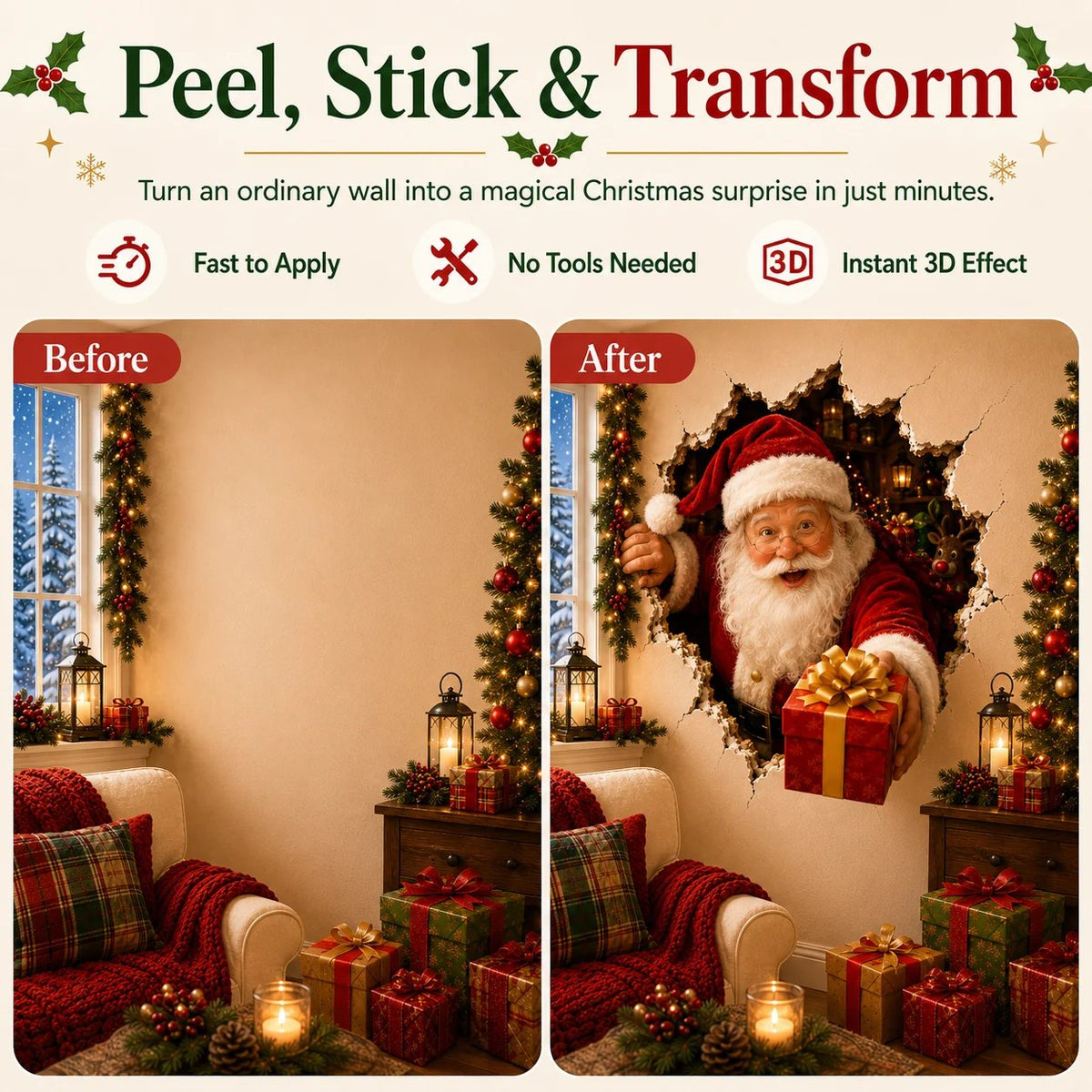 🎉 50% OFF | 🎅 Christmas Break-Through Wall Decal – 8 Designs