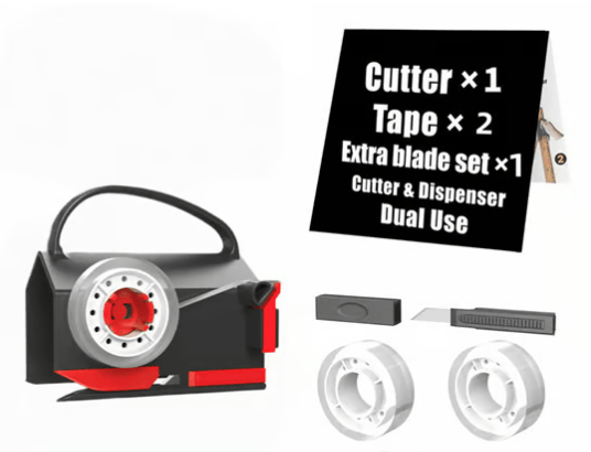 Dual Use Gift Wrap Cutter Tape Dispenser Kit, Portable Sliding Wrapping Paper Slicer, Replacement Blades Included, Household Office Gift Packaging Cutting Tool