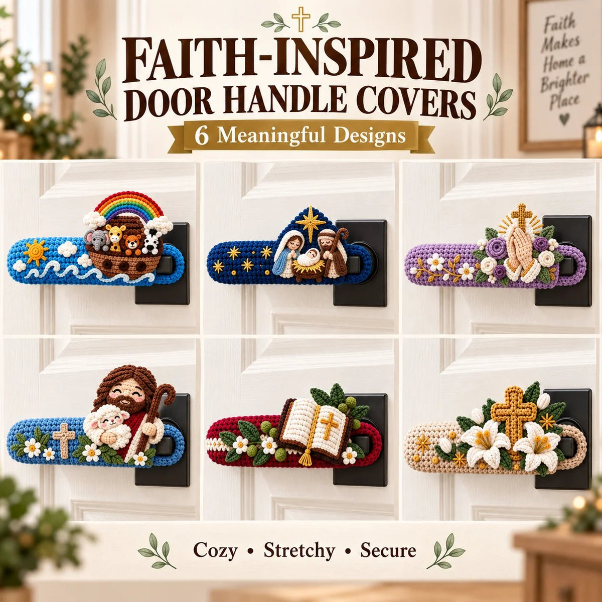 Divine Details: Hand-Crocheted Faith & Blessing Door Handle Covers ✨