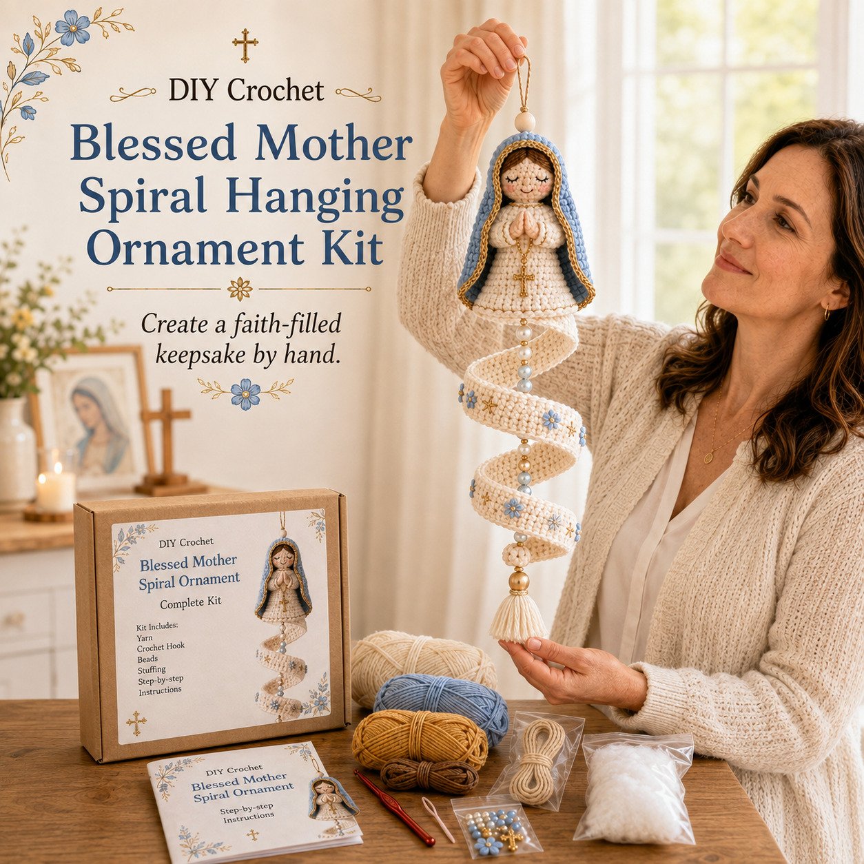 🔥Last Day 49% OFF - 🙏🧵DIY Crochet Blessed Mother Spiral Hanging Ornament Kit🪡