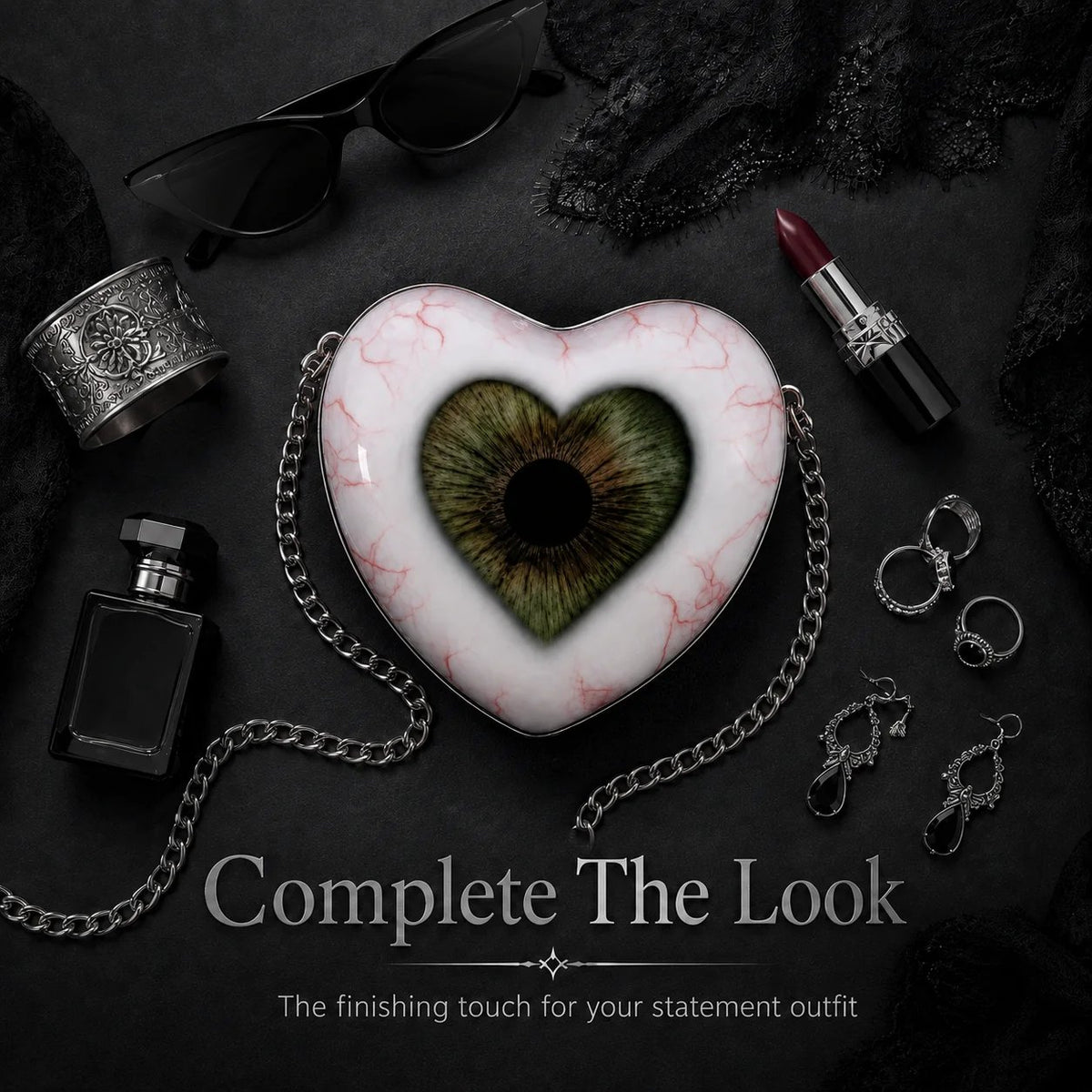 Gothic Heart Eye Crossbody Bag – Chain Statement Purse