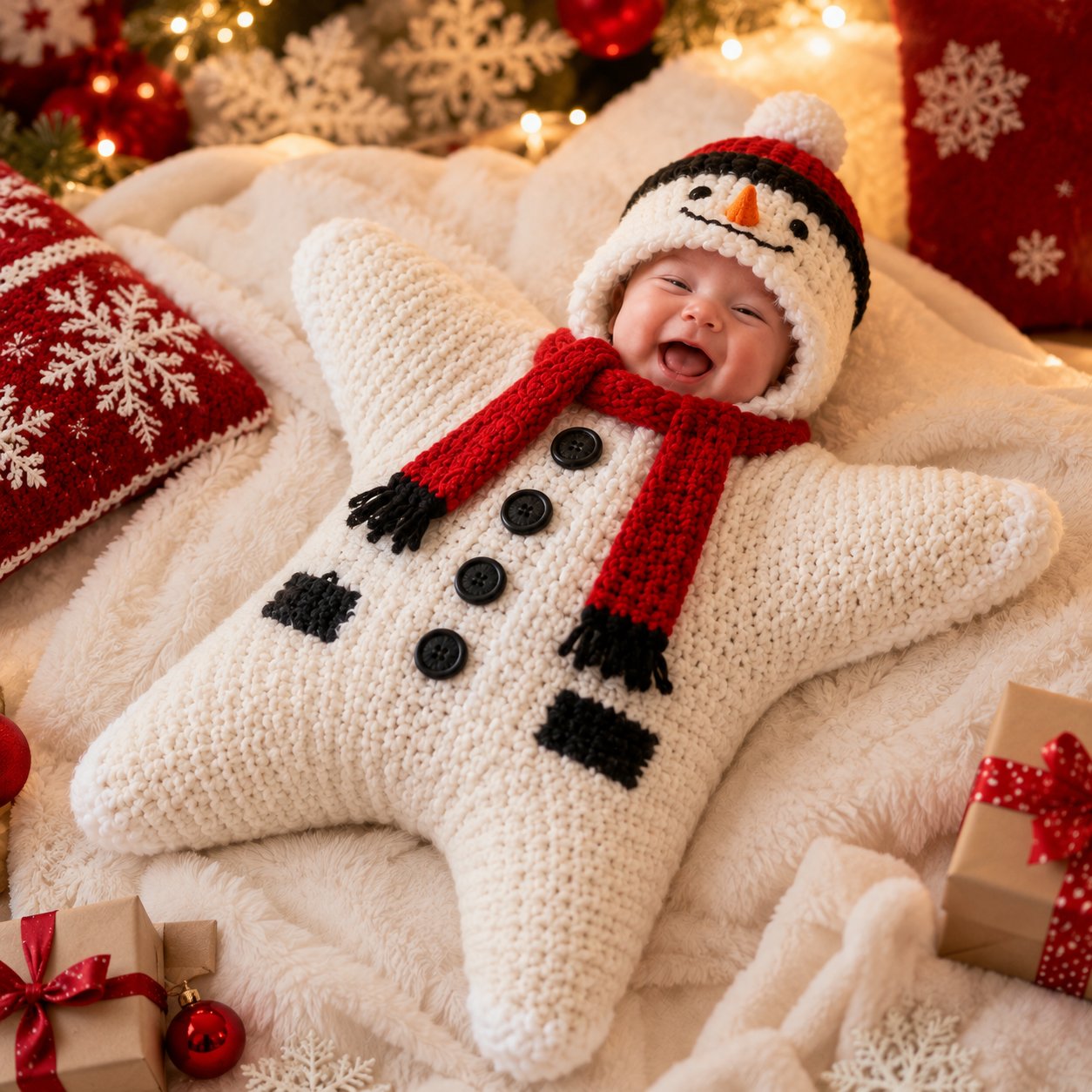 ⏳ Last Day 49% OFF – 🎅 Baby’s First Christmas Keepsake Star Outfit | One Size Fits Most Babies, Soft Knitted Santa Cocoon with Front Button Opening for Holiday Photos ✨