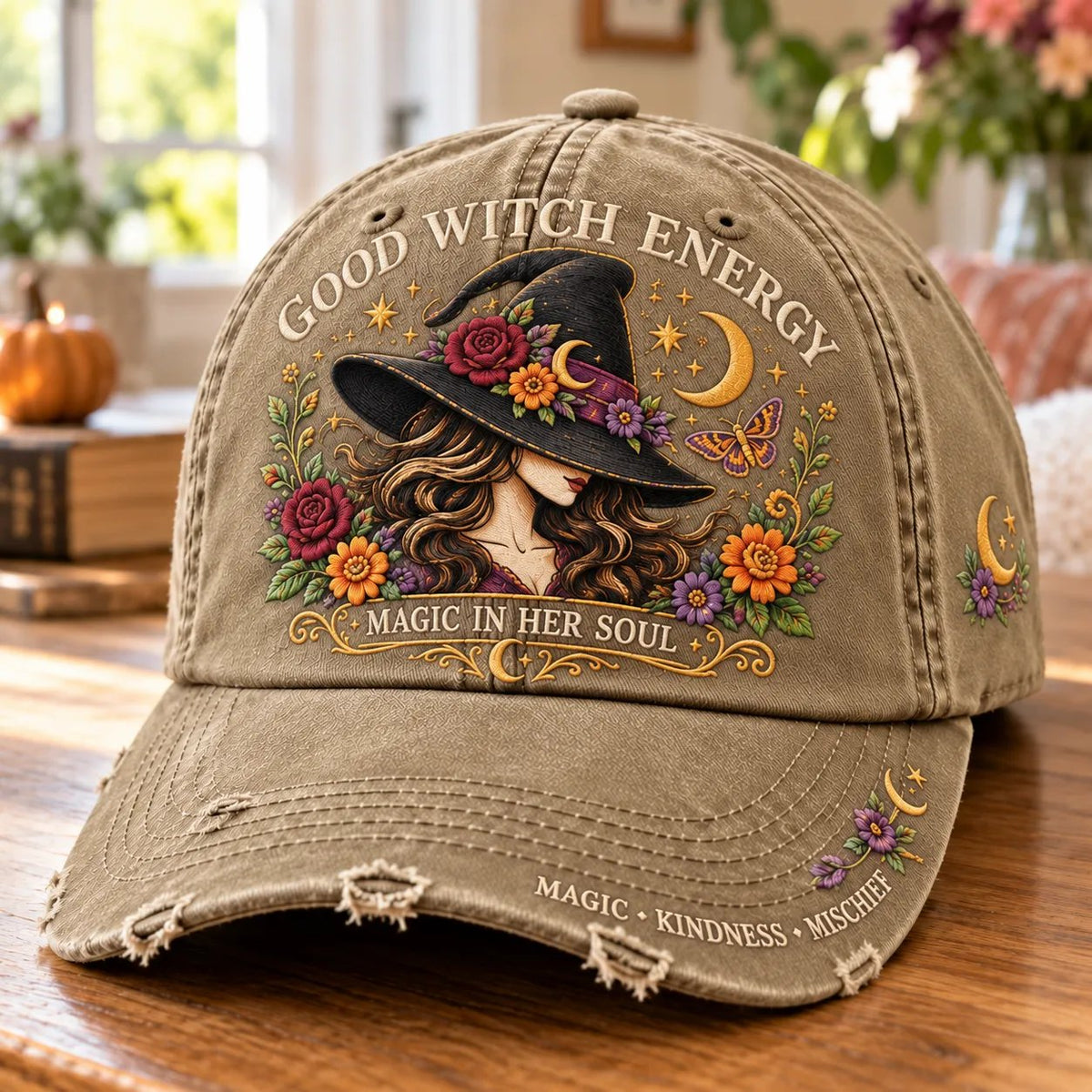 🌙 Good Witch Energy Floral Witch Baseball Cap – 7 Colors