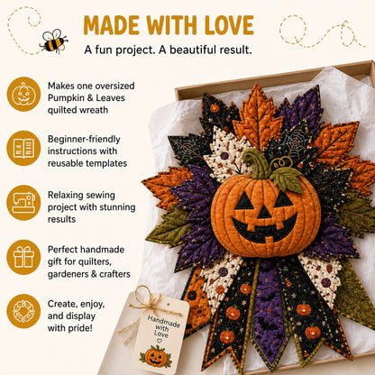 🎉 Holiday Celebration 50% OFF - 🎃DIY Quilted Halloween Pumpkin Door Hanger Sewing Kit | Make Oversized Seasonal Front Door Decor