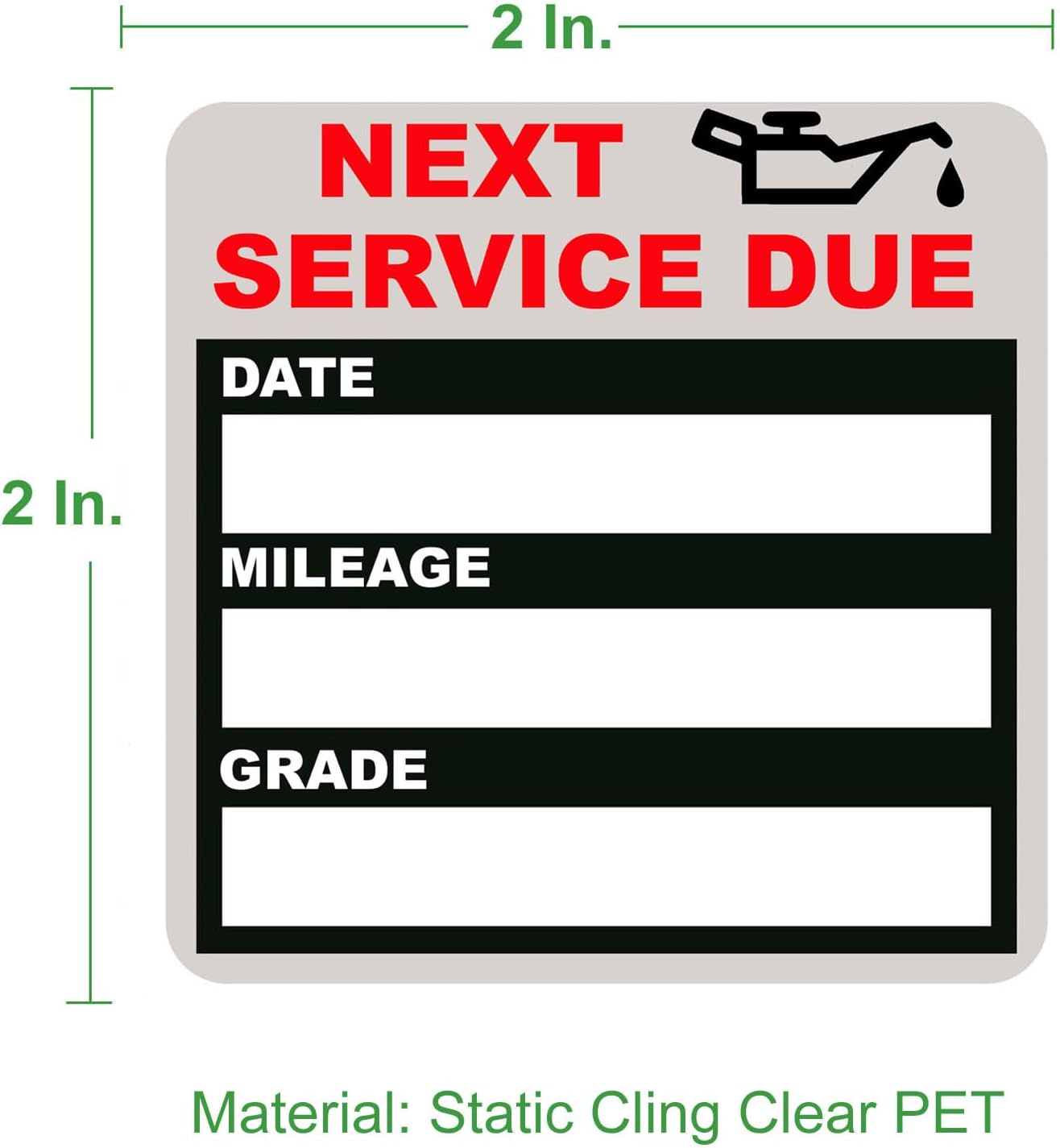 Static Cling Oil Change Reminder Stickers (100 Pack)