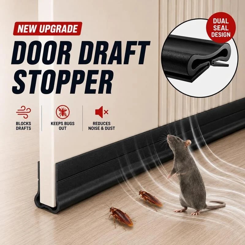 Triple Seal Under Door Draft Stopper – Self-Adhesive Door Bottom Seal for Noise Reduction, Energy Saving & Bug Blocking