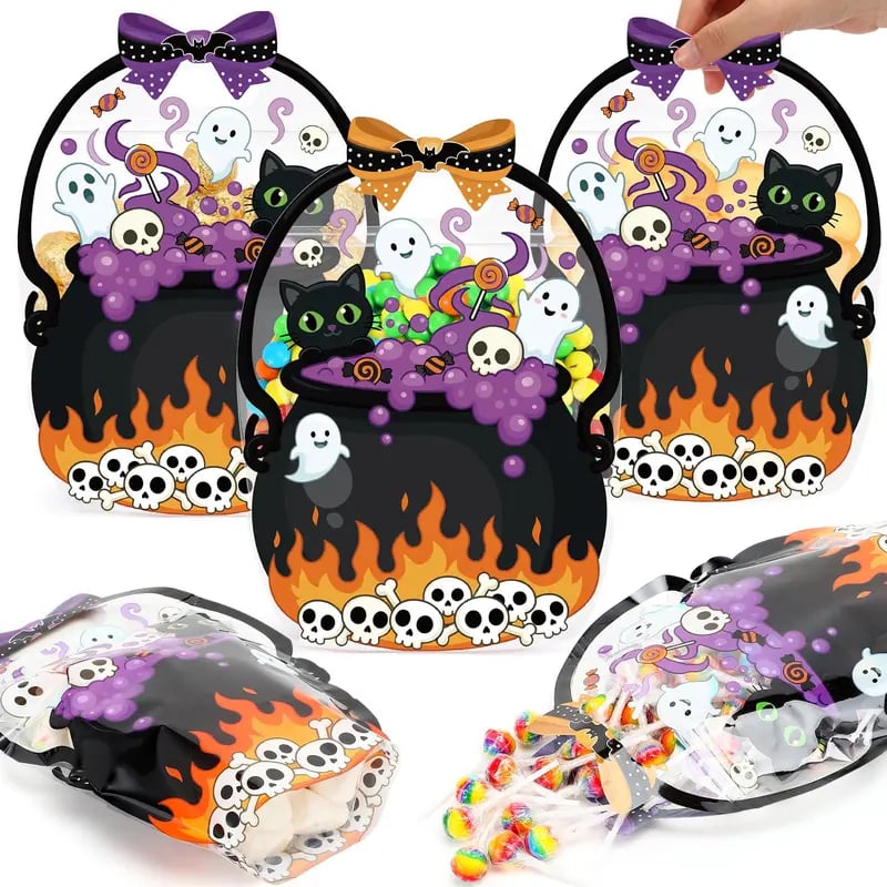 🔥Last Day 50% OFF - 50 Pcs Halloween Favor Bags Transparent Pumpkin Sealed Pouches🍬