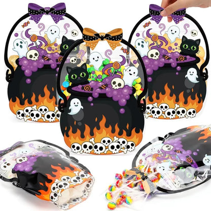 🔥Last Day 50% OFF - 50 Pcs Halloween Favor Bags Transparent Pumpkin Sealed Pouches🍬