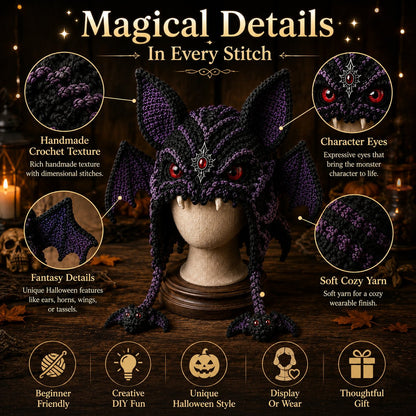 🎃 Halloween Monster Hood DIY Crochet Kit | Premium Soft Yarn Materials with Step-by-Step Guide DIY Handmade Wearable Character Hood 🧶🎭✨