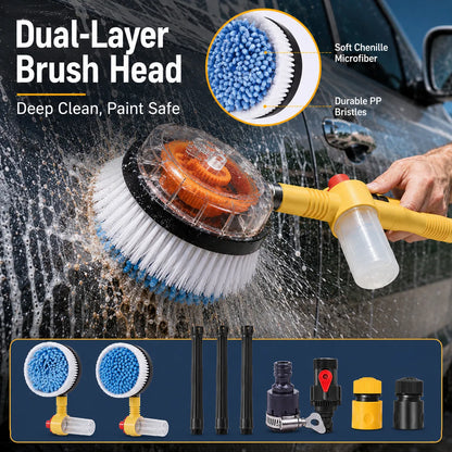 Water‑Powered Auto Rotating Car Wash Brush for Home Garage Car Care