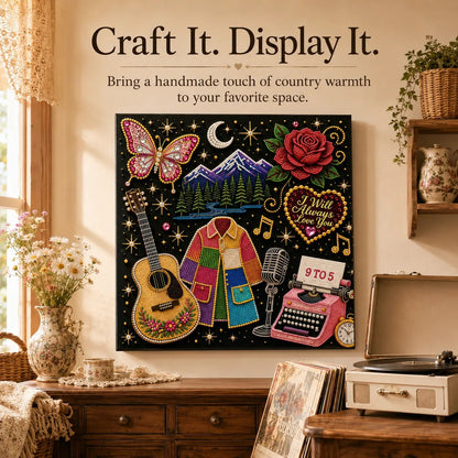 🔥 LAST DAY 50% OFF – 🎤 💕 Premium 3D Pearl Country Music Tribute Art Kit | Luxury Flocked Canvas with Scratch-Resistant Non-Fading Acrylic Resin Pearls & Faceted Drills DIY Keepsake Decor 💎✨