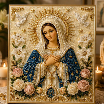 🙏New Arrivals 49% OFF-2026  Divine Pearl Bead Virgin Mary Icon – A Peaceful DIY Faith Art Gift ✨