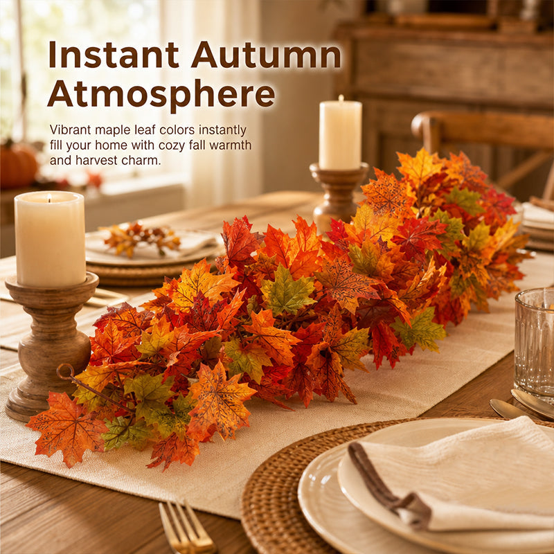 🍁 Autumn Maple Leaf Garland – 175cm Artificial Leaves Decoration for Mantelpiece, Staircase, Door Frame & Table