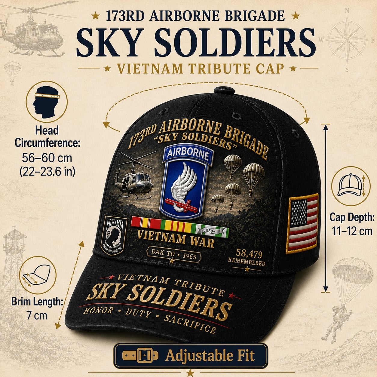 🪂173rd Airborne Brigade Sky Soldiers Vietnam Tribute Cap