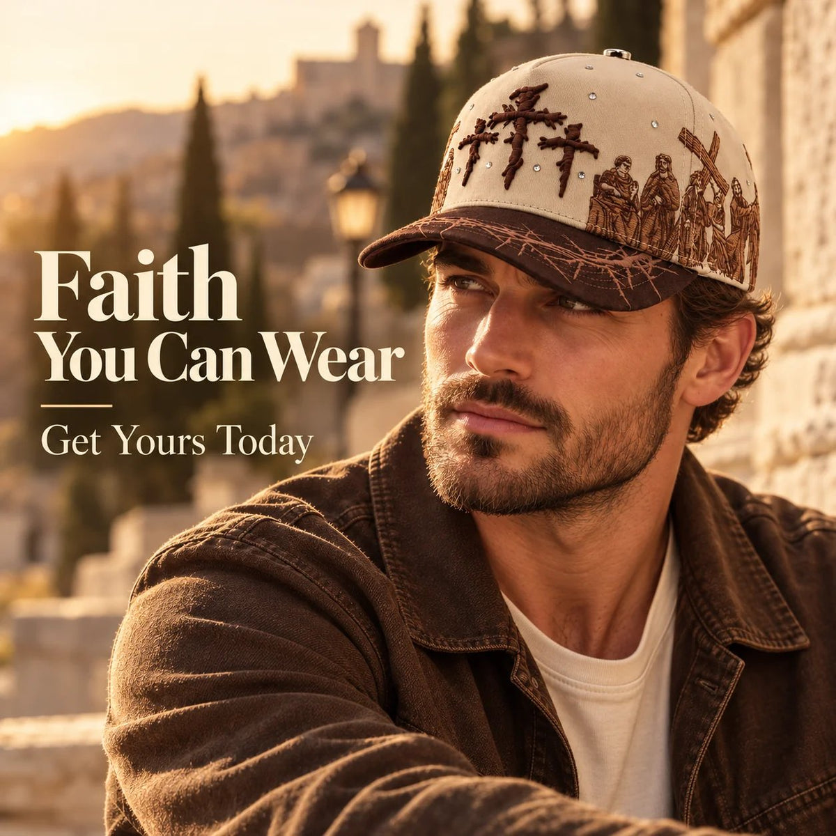 ✝️ Viacrucis Faith-Inspired Cap | Raised Crosses • Way of the Cross Artwork