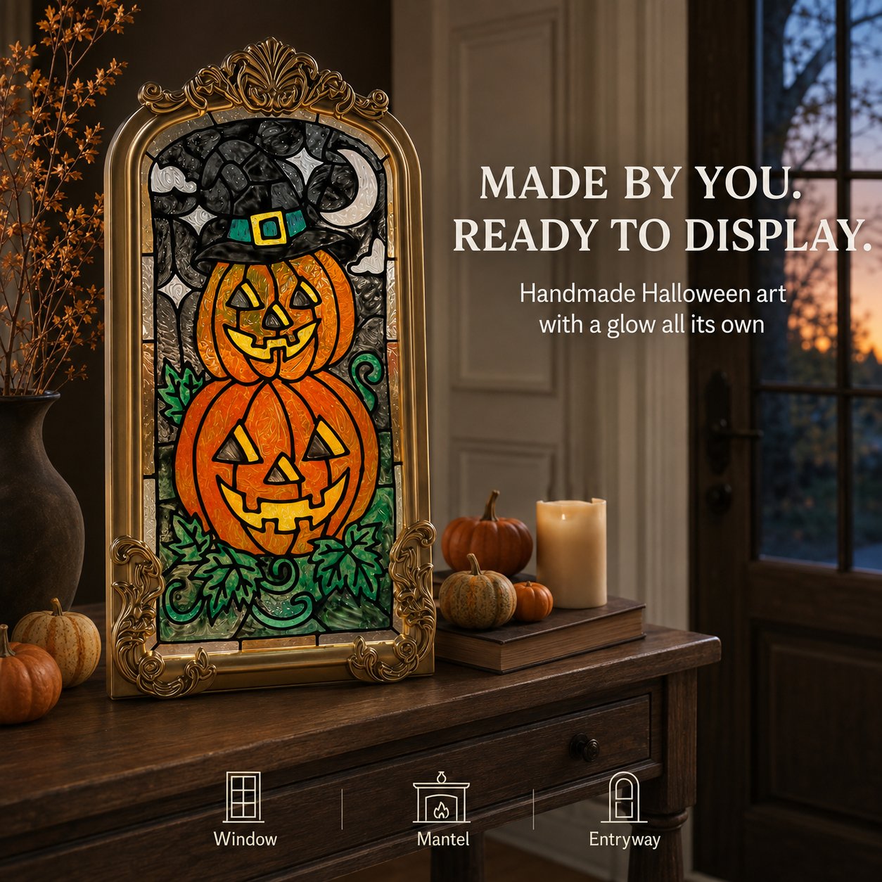 🔥Last Day 49% OFF - 🎃🎨 DIY Halloween Pumpkin Faux Stained Glass Art Kit