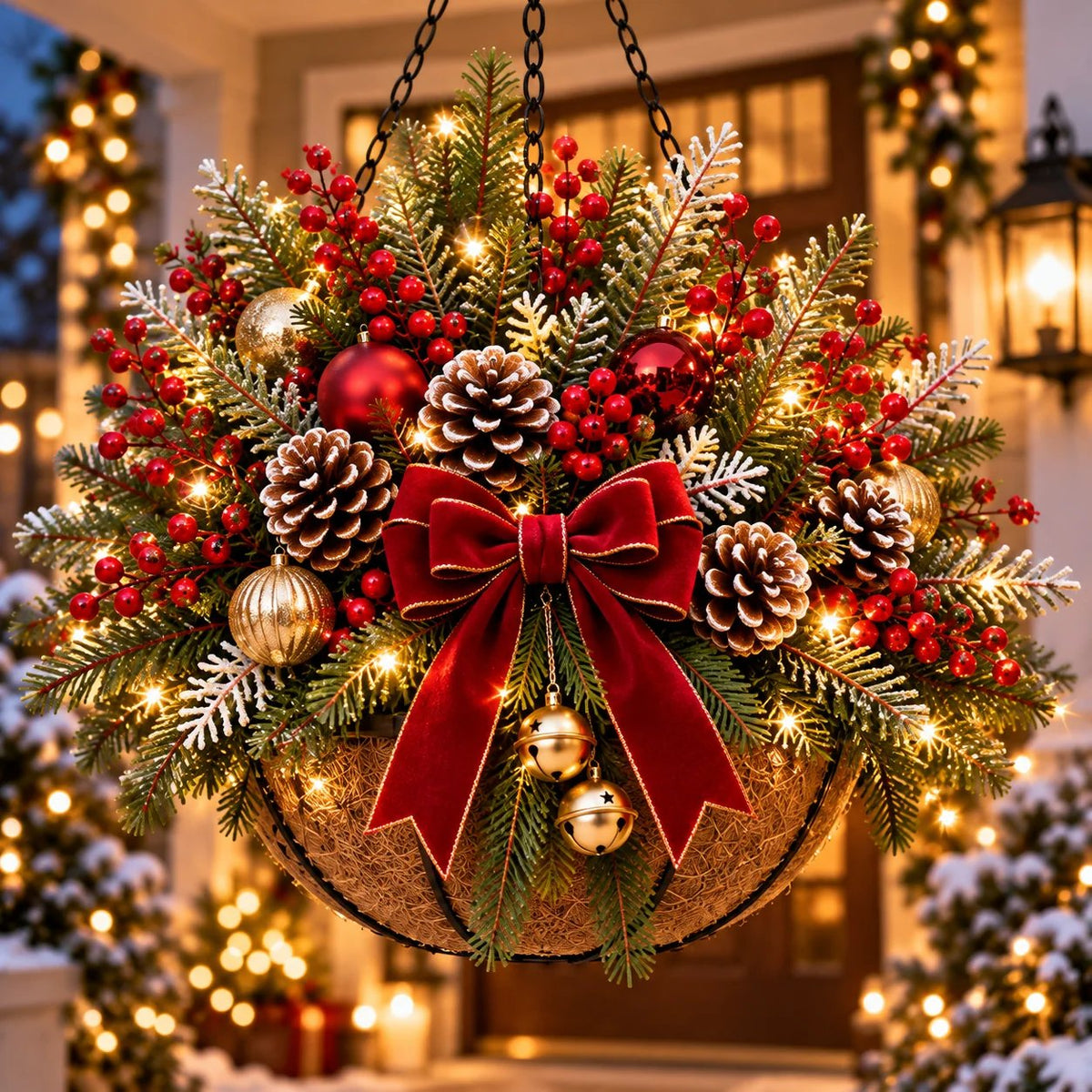 Christmas hanging basket display