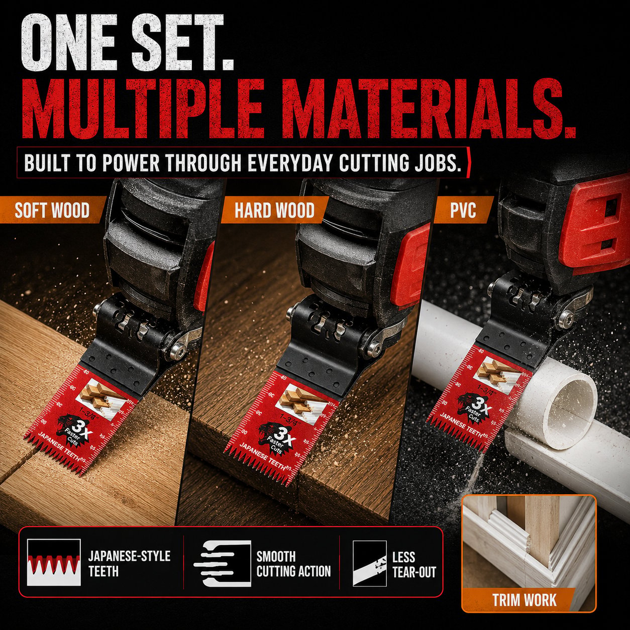🪚 Japanese-Tooth Oscillating Multi-Tool Blades – Faster, Cleaner Cuts for Wood & PVC
