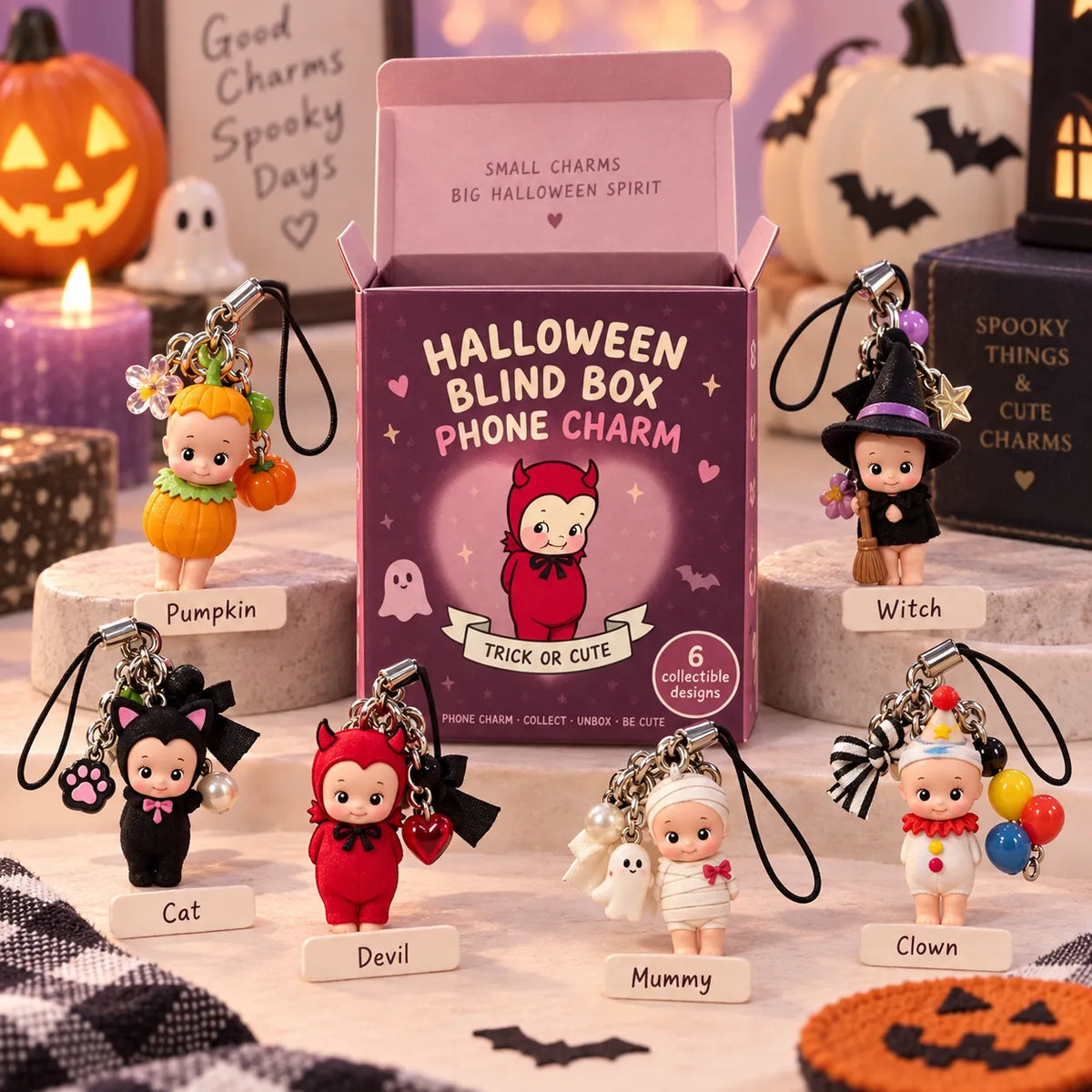 🎃 Halloween Blind Box Phone Charm – 1 of 6 Spooky Surprise Designs ✨