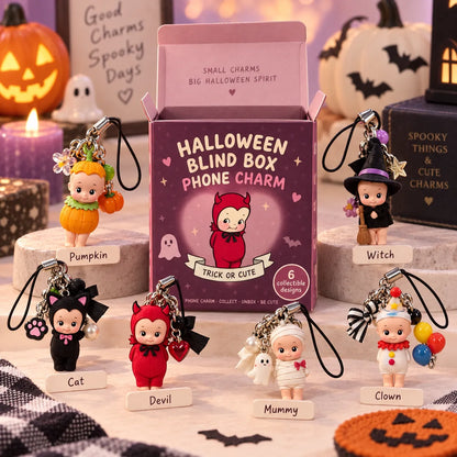 🎃 Halloween Blind Box Phone Charm – 1 of 6 Spooky Surprise Designs ✨