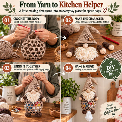 ⏳ Last Day 49% OFF – 🧶 Beginner-Friendly Gnome Crochet Bag Holder DIY Kit | 6 Charming Designs with Yarn, Tools & Guide Included 🍄