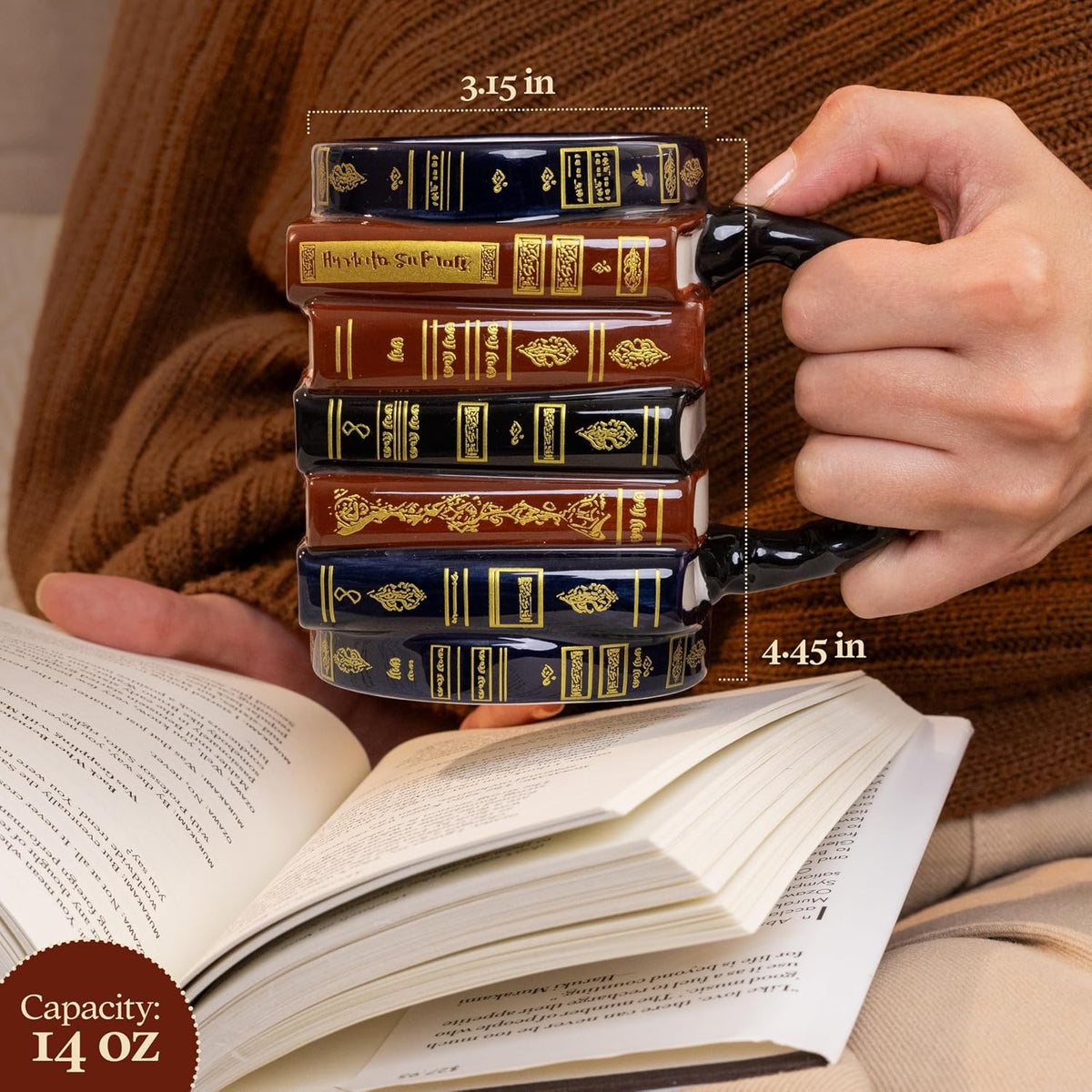 📚 ✨ 3D Stacked Vintage Book Mug: Cozy Library Style Coffee Cup for Book Lovers, Reading Nook & Home Desk