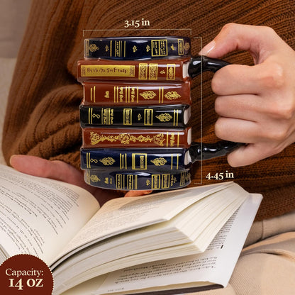 📚 ✨ 3D Stacked Vintage Book Mug: Cozy Library Style Coffee Cup for Book Lovers, Reading Nook & Home Desk