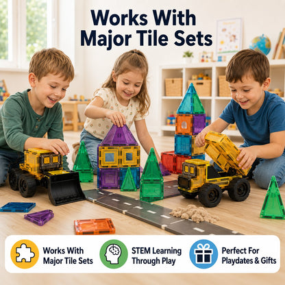 Magnetic Tile Construction Truck Set | Dump Truck & Bulldozer Toy