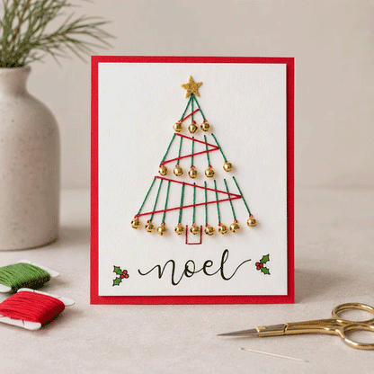 Christmas String Art Greeting Card DIY Kit – 6-Piece Stitching Set