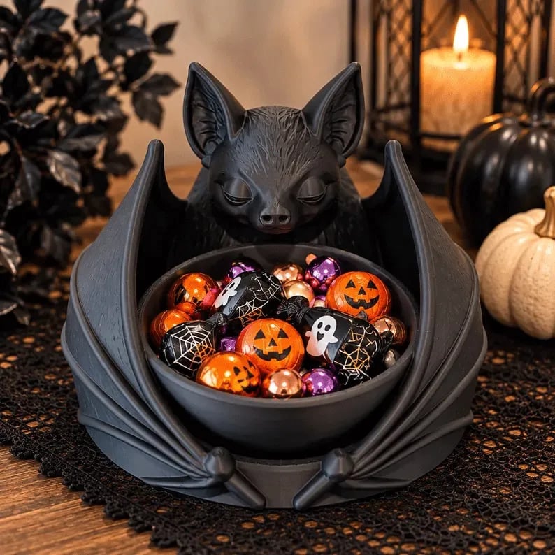 🔥LAST DAY 50% OFF - Sitting Bat Catchall Bowl 🦇 | Gothic Black Bat Trinket Dish, Whimsical Home Decor for Jewelry, Keys & Halloween Display