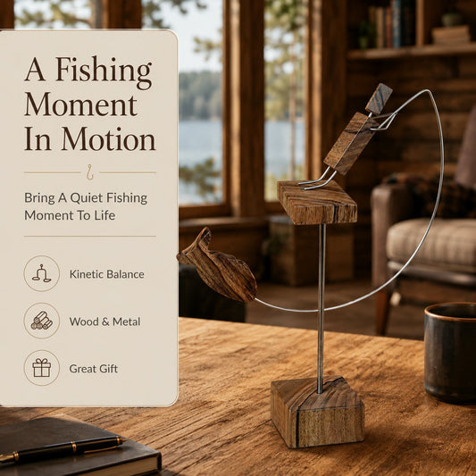 🎣Handmade Wooden Kinetic Fisherman Balance Sculpture