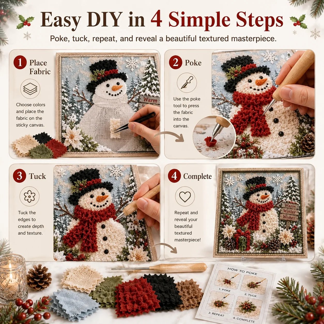 🔥2026 HOT SALE 49% OFF 💥🎄 3D Christmas Fabric Poke Art DIY Craft Kit
