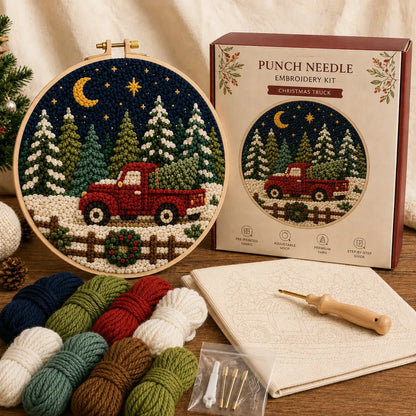 ⏳ Last Day 49% OFF – 🎄Beginner-Friendly Christmas Punch Needle DIY Kit | Complete Kit with Pre-Printed Fabric, Wooden Hoop, Thick Yarn, Punch Needle Tool & Step-by-Step Guide Included 💕