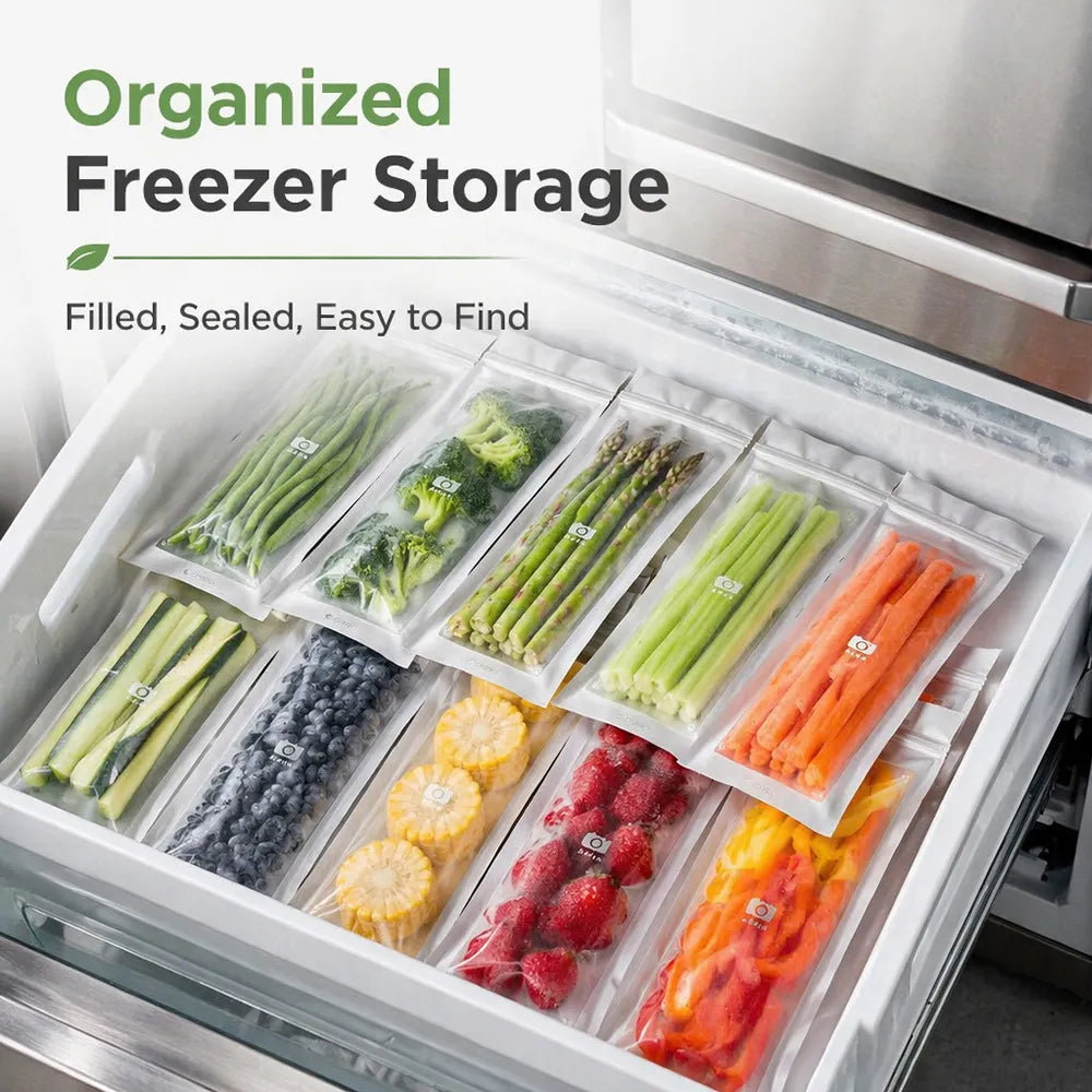 🥬 50/100PCS Reusable Long Food Storage Bags, Double-Zip Seal Freshness Bags for Kitchen