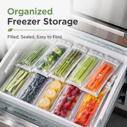 🥬 50/100PCS Reusable Long Food Storage Bags, Double-Zip Seal Freshness Bags for Kitchen
