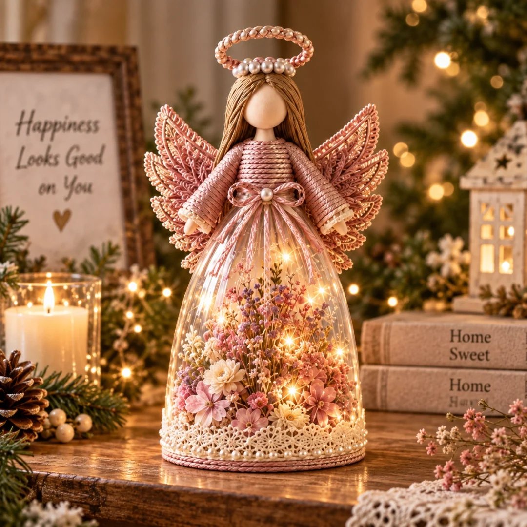 Lighted floral angel glowing detail