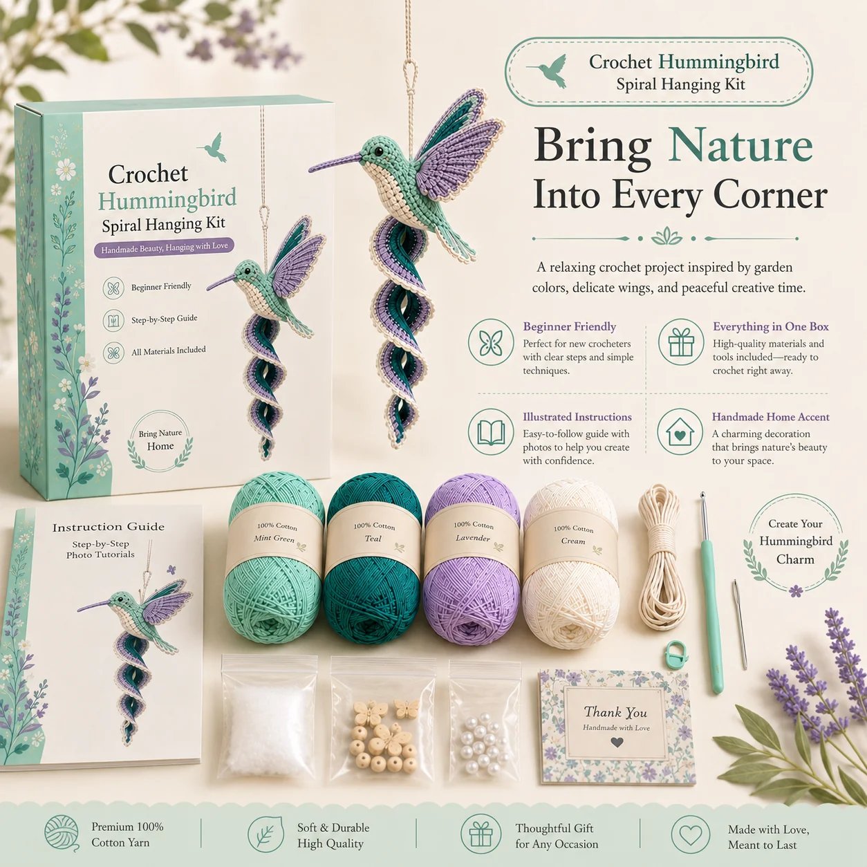 🔥LAST DAY 50% OFF - 🎁Crochet Spiral Hanging Kit – Beginner-Friendly DIY Garden Animal Decor 🧶🌿