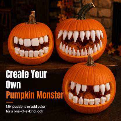🔥 LAST DAY 49% OFF – 🎃 Monster Grin Pumpkin Decorating Kit | Create Bold 3D Jack-O’-Lantern Faces with Press-In Teeth & Reusable Designs 🦷✨