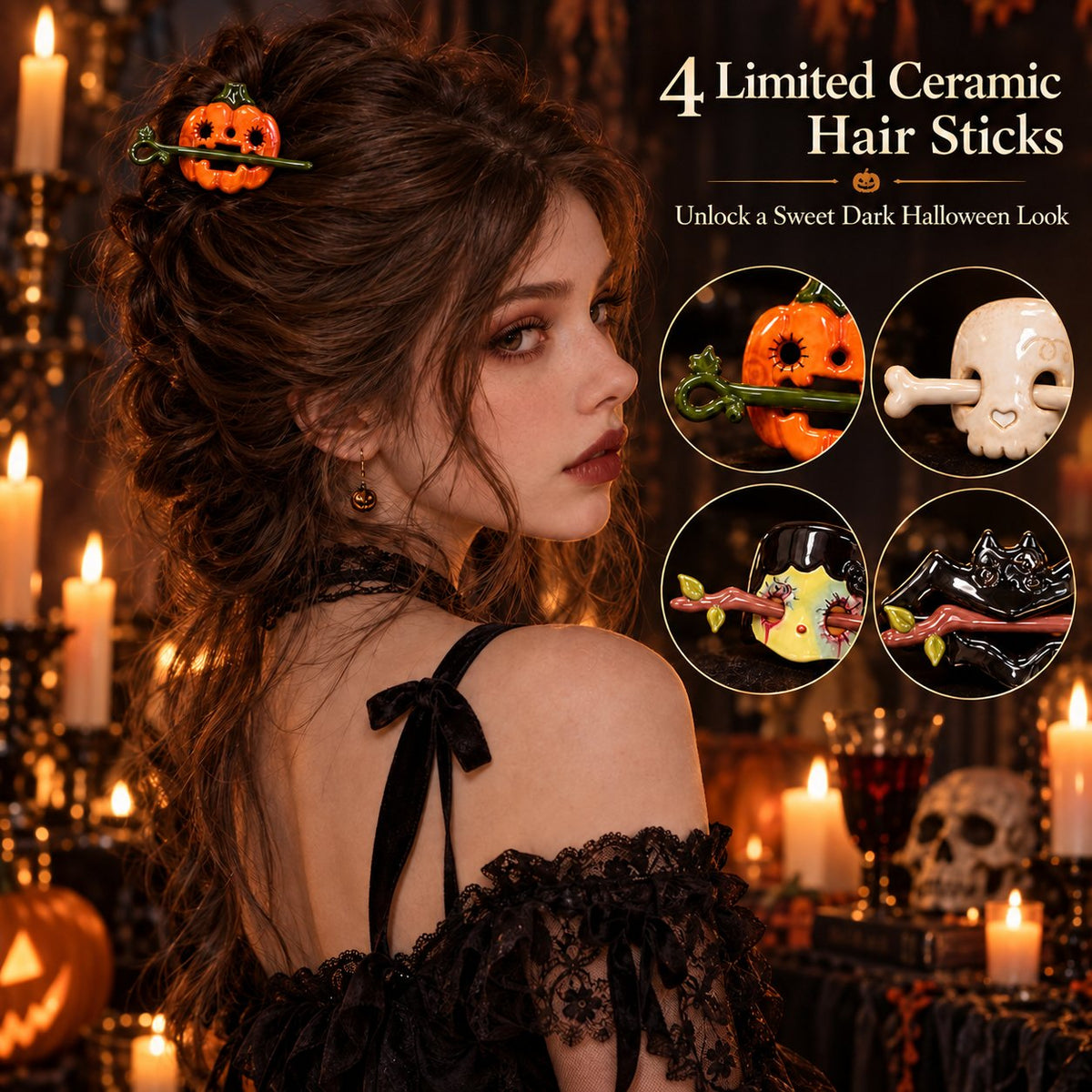 Halloween Ceramic Hair Claw & Pin – 4 Spooky Styles