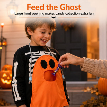 ⏳ Last Day 49% OFF – 👻 Hands-Free “Feed the Ghost” Halloween Treat Bag for Kids | Wearable Front-Hanging Candy Bag with Large Mouth Opening & Roomy Trick-or-Treat Storage 🎃🍬