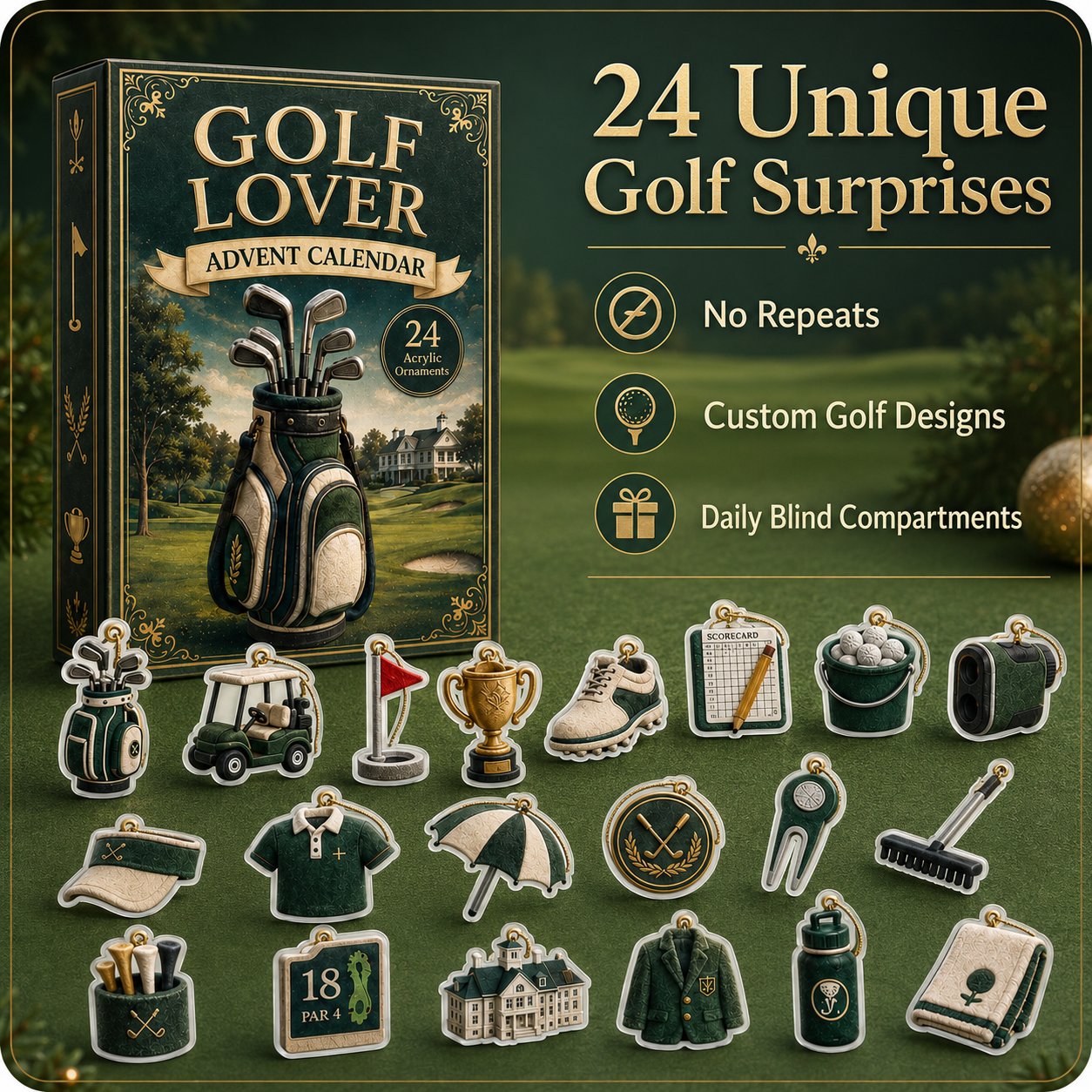 🎄24-Day Golf Charm Holiday Countdown 🎁✨