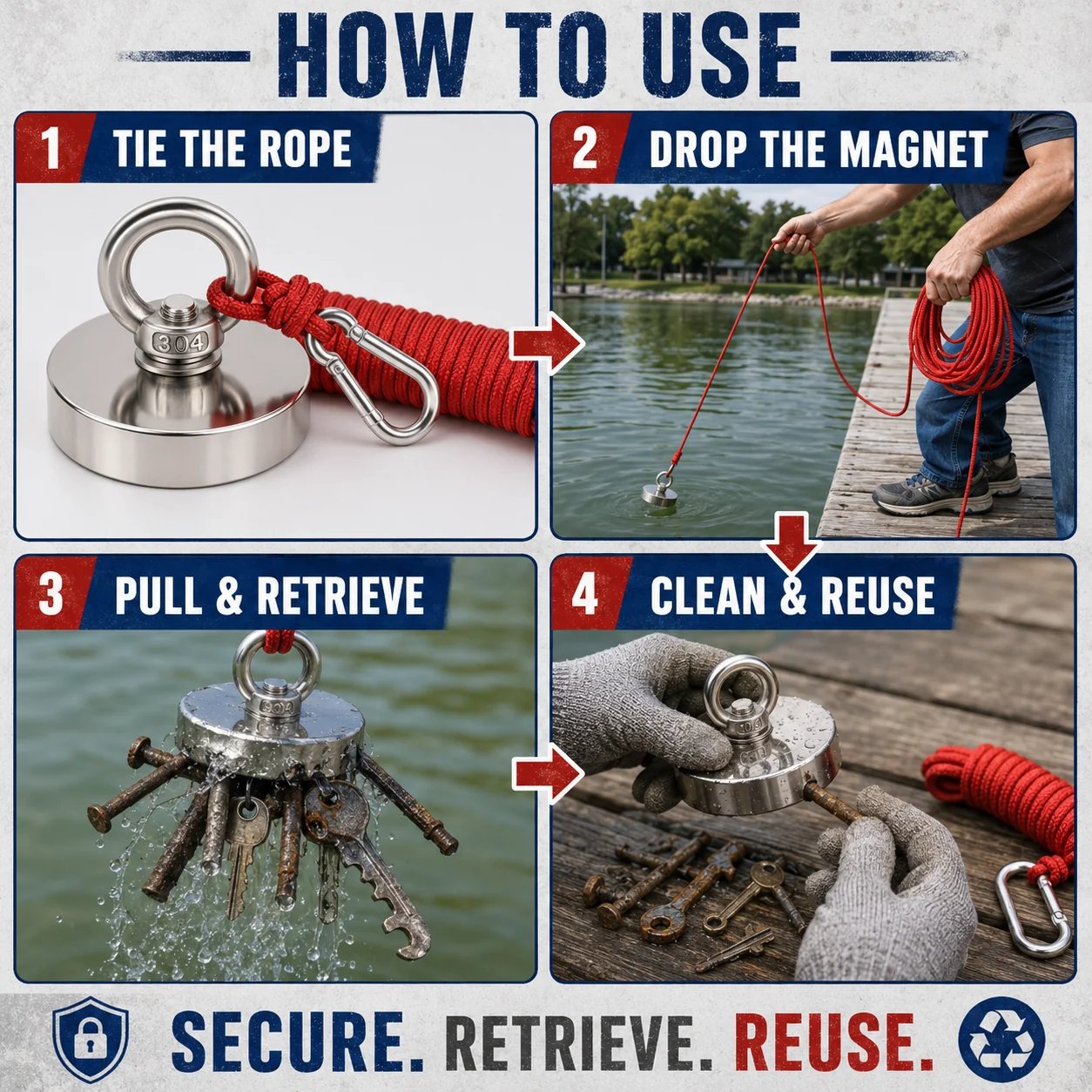 🔥🛠️Heavy Duty Fishing Magnet,Magnet with Countersunk Eyebolt