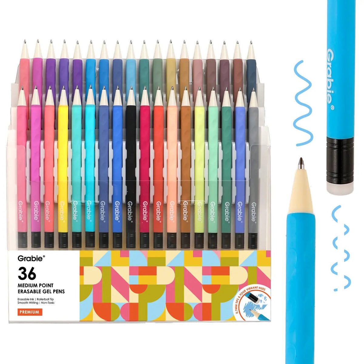 🌈 Grabie 36 Colors Erasable Gel Pens – 0.6mm Smooth Writing Rainbow Ink Pens with Heat-Stable Formula for Journaling, Notes & Creative Coloring