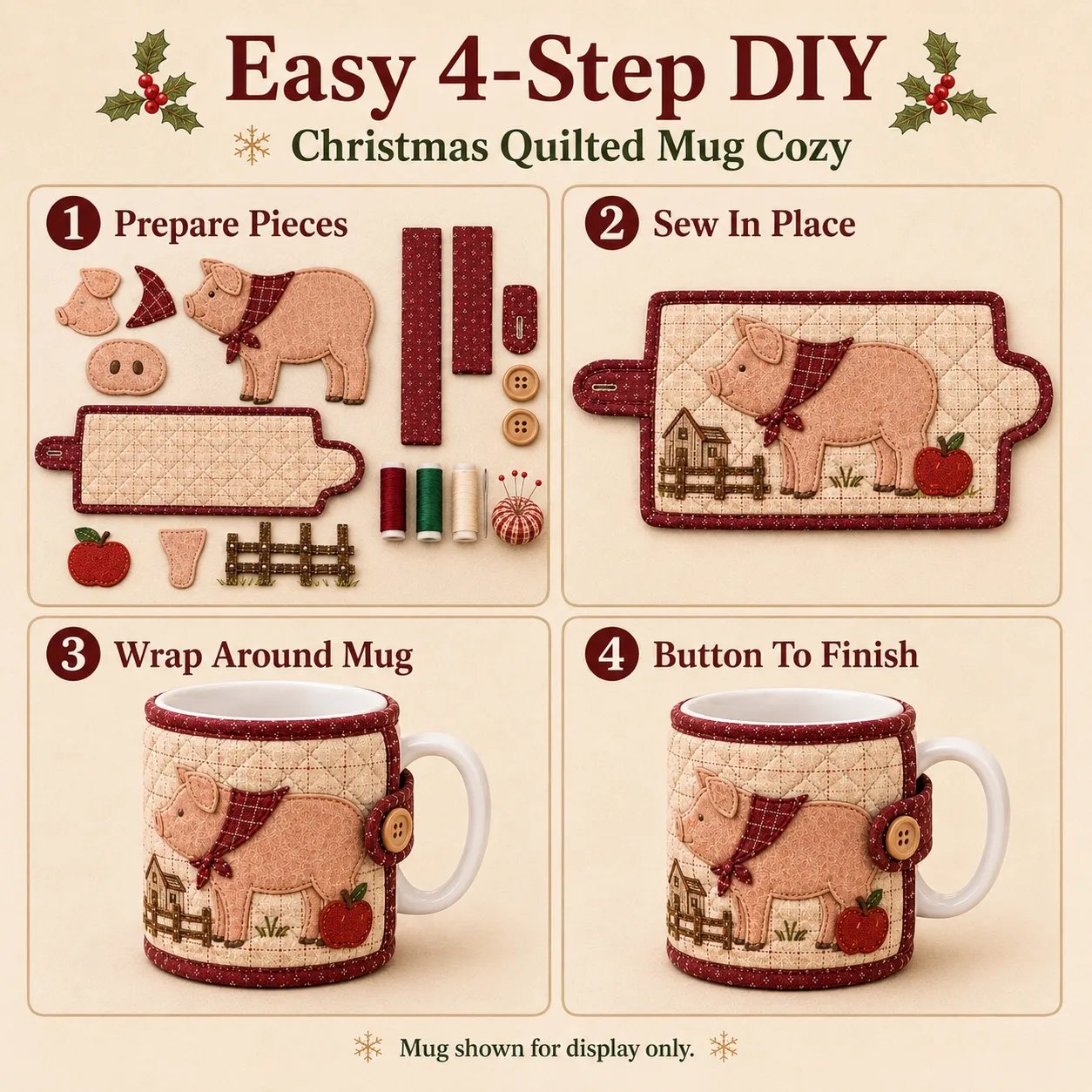 🐷 Farmhouse Friends Mug Cozy Sewing Kit