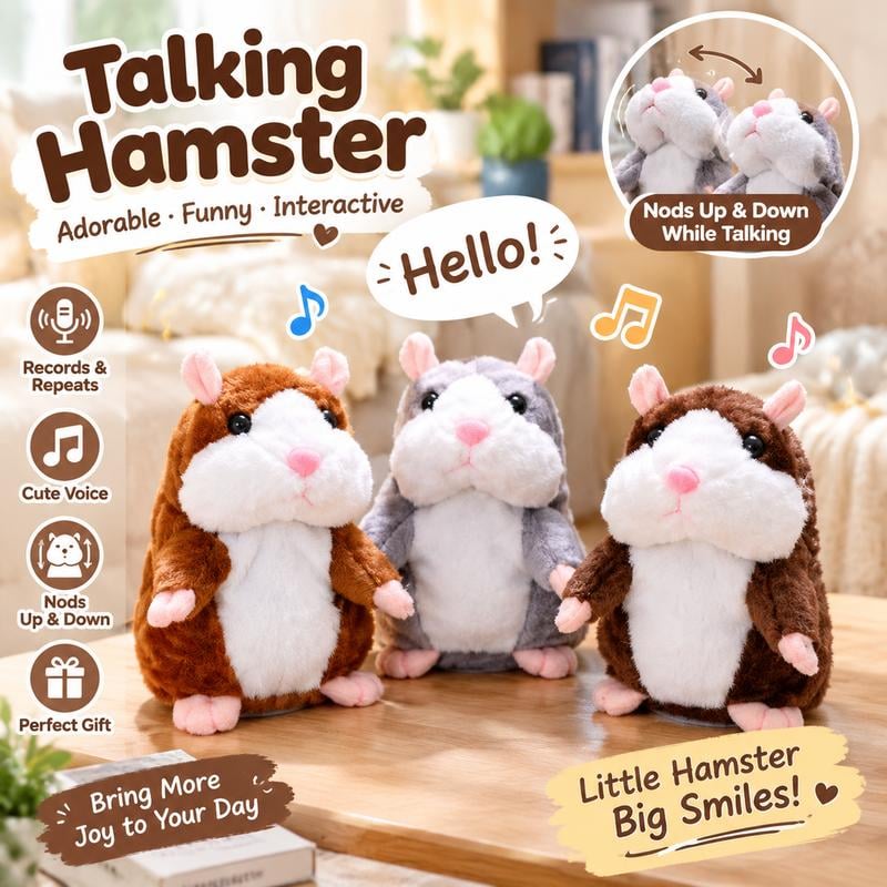 🐹 Talking Hamster Plush – repeats whatever you say, auto head-shaking, hilarious fun for kids & adults 🎁